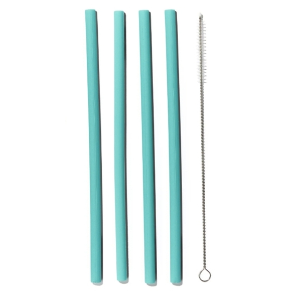 Reusable Silicone Straw Set with Brush Cleaner Aqua Blue Eco Straws Grove Co - Picture 4 of 6